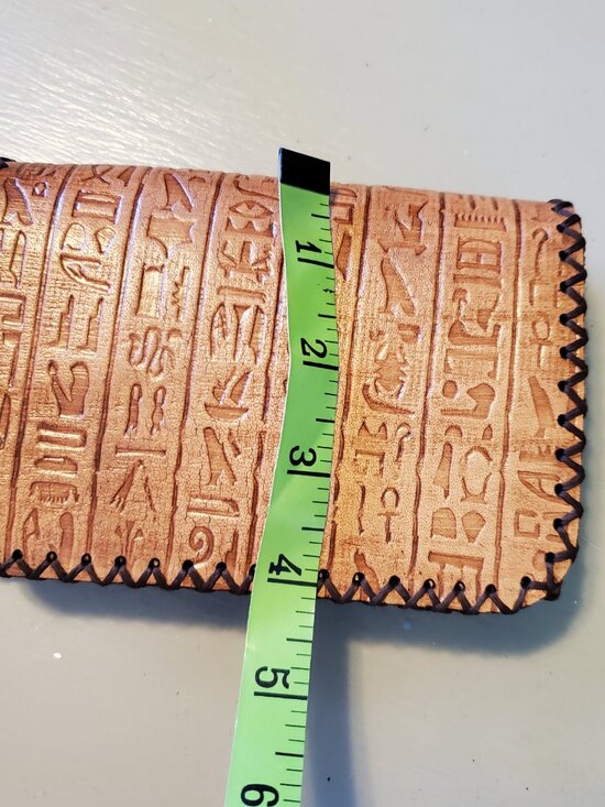 Vintage Leather Wallet Embossed Egyptian Hieroglyphics Pattern OOAK - Picture 2 of 11